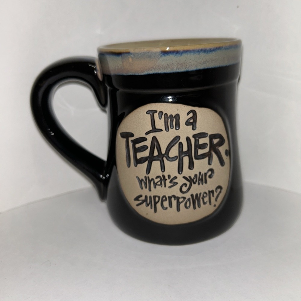 I'm a teacher superpower pottery mug black Joanne Sharpe Design